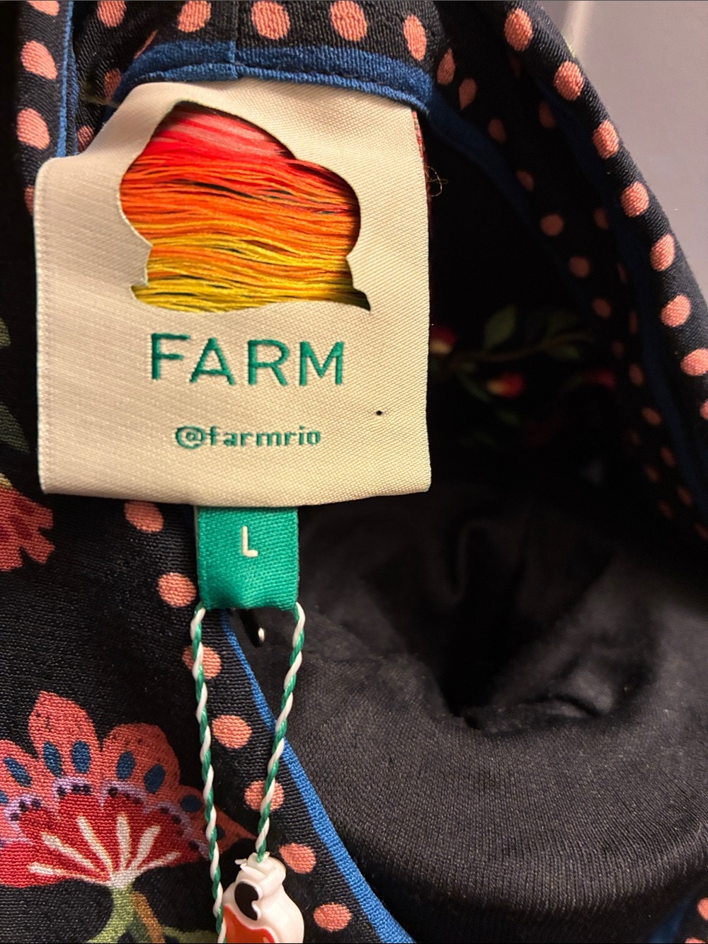 FARM Rio NWT Large Toucan Garden Black Button Front Midi Dress w/Tie & Pockets - Picture 7 of 16